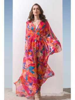 MANDIRA WIRK - Chiffon Pink Printed Kaftan Dress