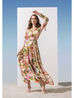 MANDIRA WIRK - Satin Multi Green Printed Dress