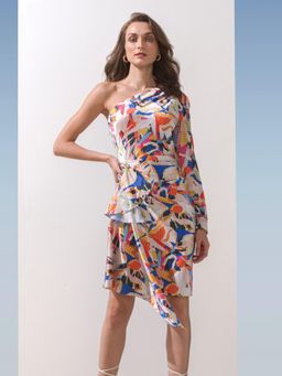 MANDIRA WIRK - Satin Geometric One Shoulder Dress