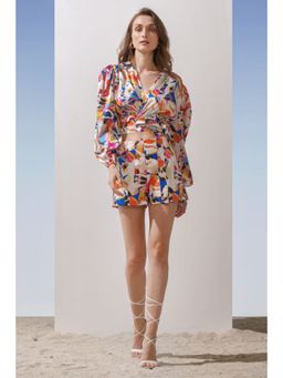 MANDIRA WIRK - Women Multi-Colour Satin Geometric Top with Shorts