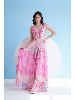 MANDIRA WIRK - Pink Pastoral Printed Maxi Dress