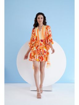 MANDIRA WIRK - Orange Orchid Short Tiered Mini Dress