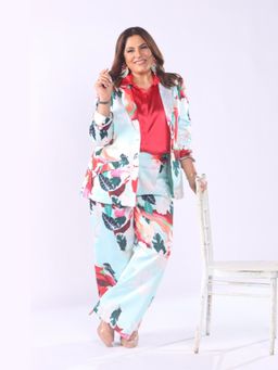 MANDIRA WIRK - Women Multi-Colour Satin Floral Blazer with Pant