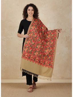 Zamour - Beige Kashmiri Embroidered Woollen Shawl
