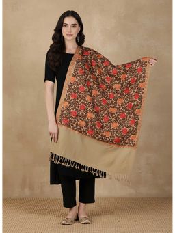 Zamour - Brown Woollen Kashmiri Embroidered Shawl