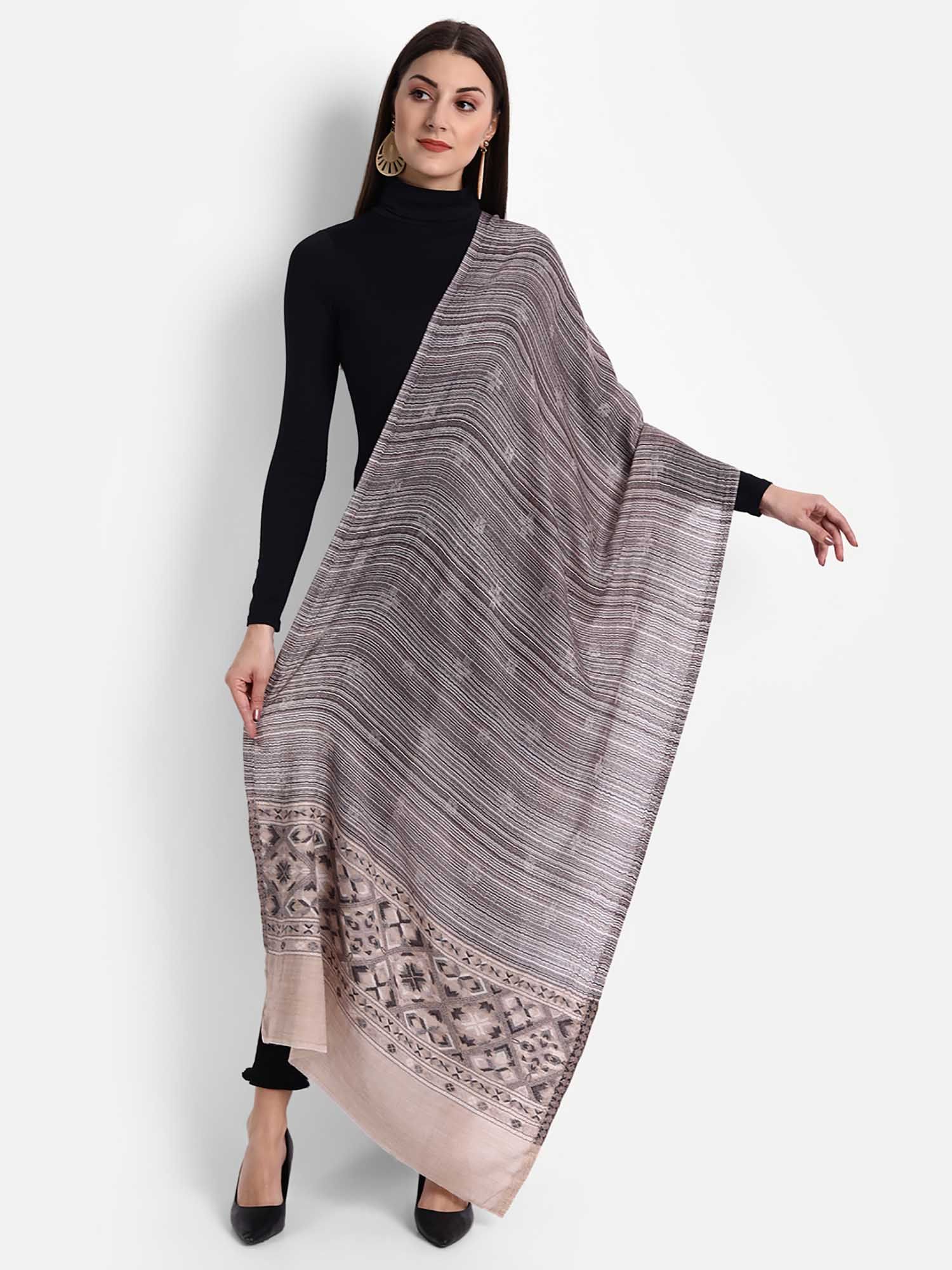 zamour Kashmiri Kani Ivory Fine Wool Stole-picture-32