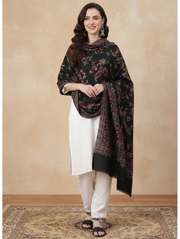 Zamour - Woollen Kani Woven Paisley Shawl For Women-Black
