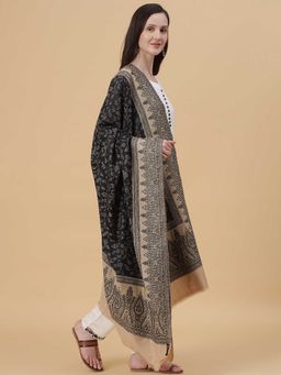 Zamour - Woollen Kani Woven Zari Shawl For Women-Black