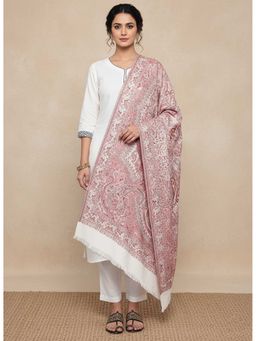 Zamour - Jamawar Jacquard Paisley Woven Soft Shawl For Women-White