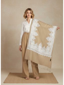 Zamour - Women Brown Fine Wool Embroidered Stole