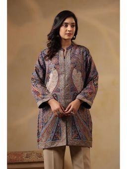 Zamour - Kani Woven Woolen Kurta Navy Blue