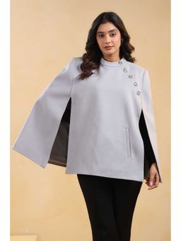 Zamour - Grey Tweed Premium Cape Coat Jacket