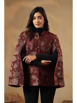 Zamour - Maroon Royal Zari Weave Cape Jacket