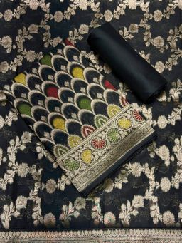 Chhabra 555 - Black Woven Zari Weaving Unstitched Kurta with Bottom and Dupatta