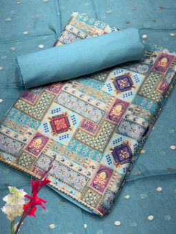 Chhabra 555 - Blue Printed Zari Weaving Unstitched Kurta with Bottom and Dupatta