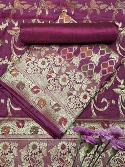 Chhabra 555 - Wine Floral Woven Unstitched Kurta with Bottom and Dupatta