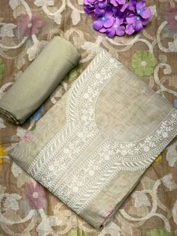 Chhabra 555 - Beige Floral Embroidered Unstitched Kurta with Bottom and Dupatta