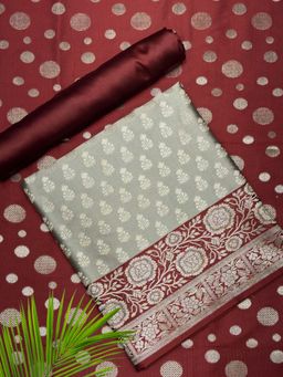 Chhabra 555 - Grey-Rust Floral Woven Unstitched Kurta with Bottom and Dupatta