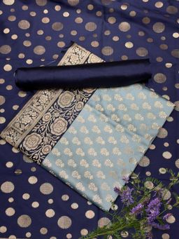 Chhabra 555 - Blue-Navy Blue Floral Woven Unstitched Kurta with Bottom and Dupatta