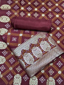 Chhabra 555 - Maroon Bandhani Printed Unstitched Kurta with Bottom and Dupatta