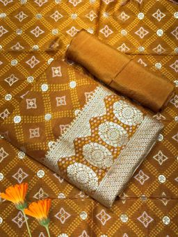 Chhabra 555 - Mustard Bandhani Printed Unstitched Kurta with Bottom and Dupatta