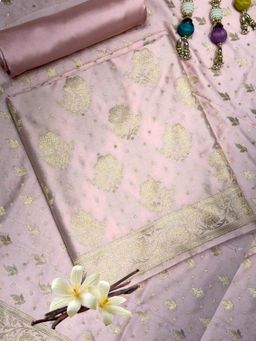 Chhabra 555 - Blush Pink Zari Woven Unstitched Kurta with Bottom and Dupatta