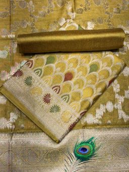 Chhabra 555 - Mustard Woven Zari Weaving Unstitched Kurta with Bottom and Dupatta