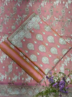Chhabra 555 - Rose Pink Floral Woven Unstitched Kurta with Bottom and Dupatta