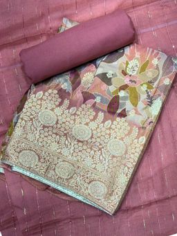 Chhabra 555 - Mauve Floral Printed Unstitched Kurta with Bottom and Dupatta