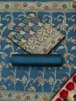 Chhabra 555 - Teal Floral Woven Unstitched Kurta with Bottom and Dupatta