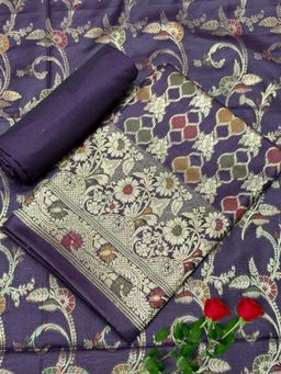 Chhabra 555 - Purple Floral Woven Unstitched Kurta with Bottom and Dupatta