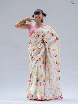 Suta - Off White Pure Cotton Printed Saree Without Blouse