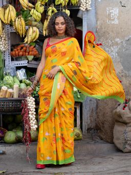 Suta - Mustard Pure Cotton Printed Saree Without Blouse