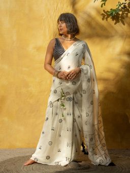 Suta - White Pure Cotton Printed Saree Without Blouse