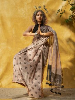 Suta - Grey Pure Cotton Printed Saree Without Blouse