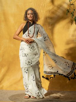 Suta - White Pure Cotton Printed Saree Without Blouse