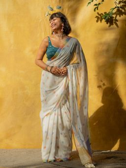 Suta - White Pure Cotton Printed Saree Without Blouse