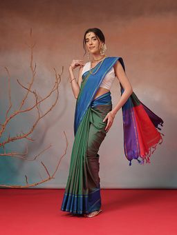 Silk Land - Green Uppada Arani Pattu Saree with Unstitched Blouse