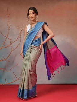 Silk Land - Grey Uppada Arani Pattu Saree with Unstitched Blouse