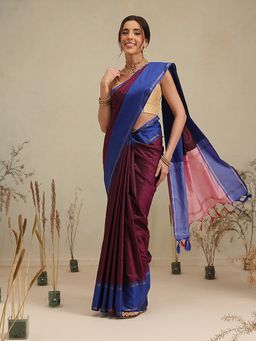Silk Land - Wine Uppada Arani Pattu Saree with Unstitched Blouse