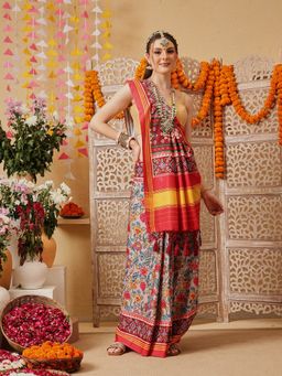 Silk Land - Light Pink Traditional Floral Patola Printed Saree with Unstitched Blouse