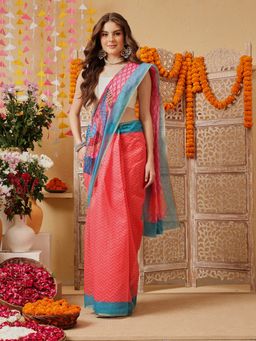 Silk Land - Coral Digital Printed Ready To Wear Saree with Unstitched Blouse
