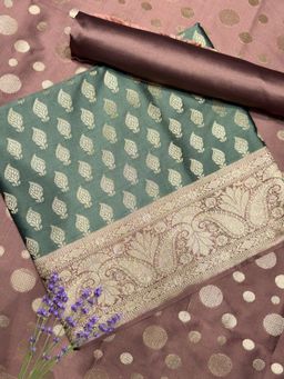 Chhabra 555 - Green-Brown Floral Woven Unstitched Kurta with Bottom and Dupatta