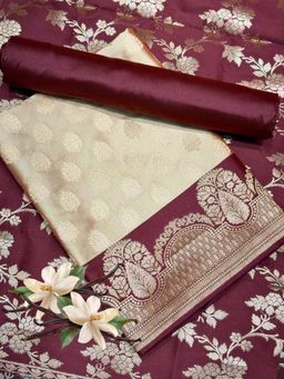 Chhabra 555 - Gold-Maroon Floral Woven Unstitched Kurta with Bottom and Dupatta