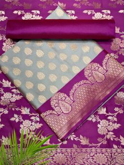 Chhabra 555 - Sage Green-Purple Floral Woven Unstitched Kurta with Bottom and Dupatta