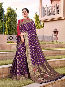 Odette - Purple Weaved Silk Designer Saree with Unstitched Blouse