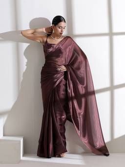 Swtantra - Expresso Brown Satin Saree