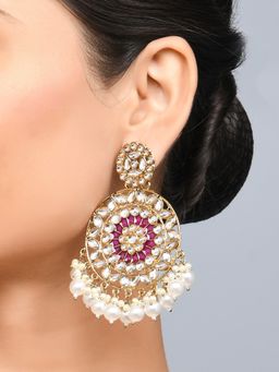 Fida - Wedding Ethnic Purple Meenakari Pearl and Kundan Circular Floral Drop Earring for Women