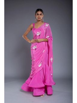 Ellemora - Pink Flounce Pre Drape Saree with Stitched Blouse