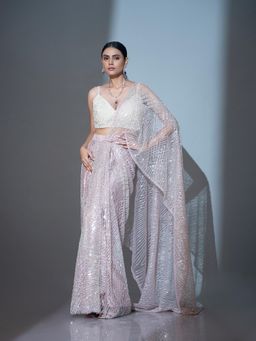 Ellemora - Ivory Bloom Pre Drape Saree with Stitched Blouse